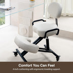 Ergonomic Kneeling Chair with Backrest, Improve Posture, Thick Cushions, Locking Wheels for Home & Office, AKONI 512B (Vanilla)
