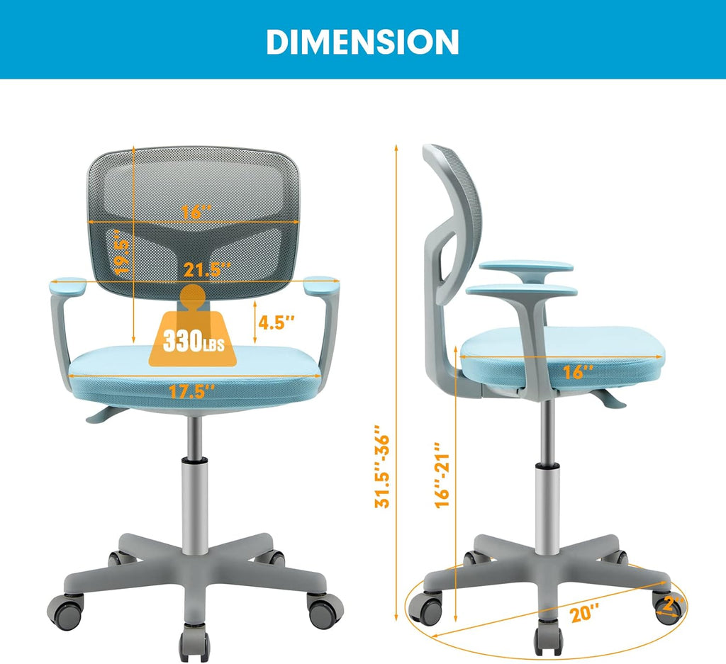 Costzon Kids Desk Chair, Adjustable Children Study Computer Chair with Arms & Wheels, Student Swivel Rolling Task Chair, Ergonomic Kids Office Chair for Boys Girls Age 4-12, Home Bedroom School, Blue