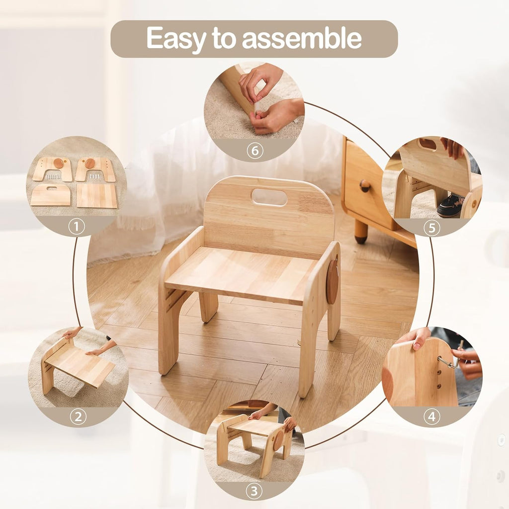 ibwaae Natural Solid Wooden Kids Chair Height-Adjustable Wooden Chair for Toddlers Montessori Furniture Birthday Gift for Children