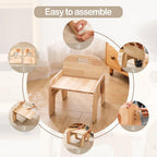 ibwaae Natural Solid Wooden Kids Chair Height-Adjustable Wooden Chair for Toddlers Montessori Furniture Birthday Gift for Children