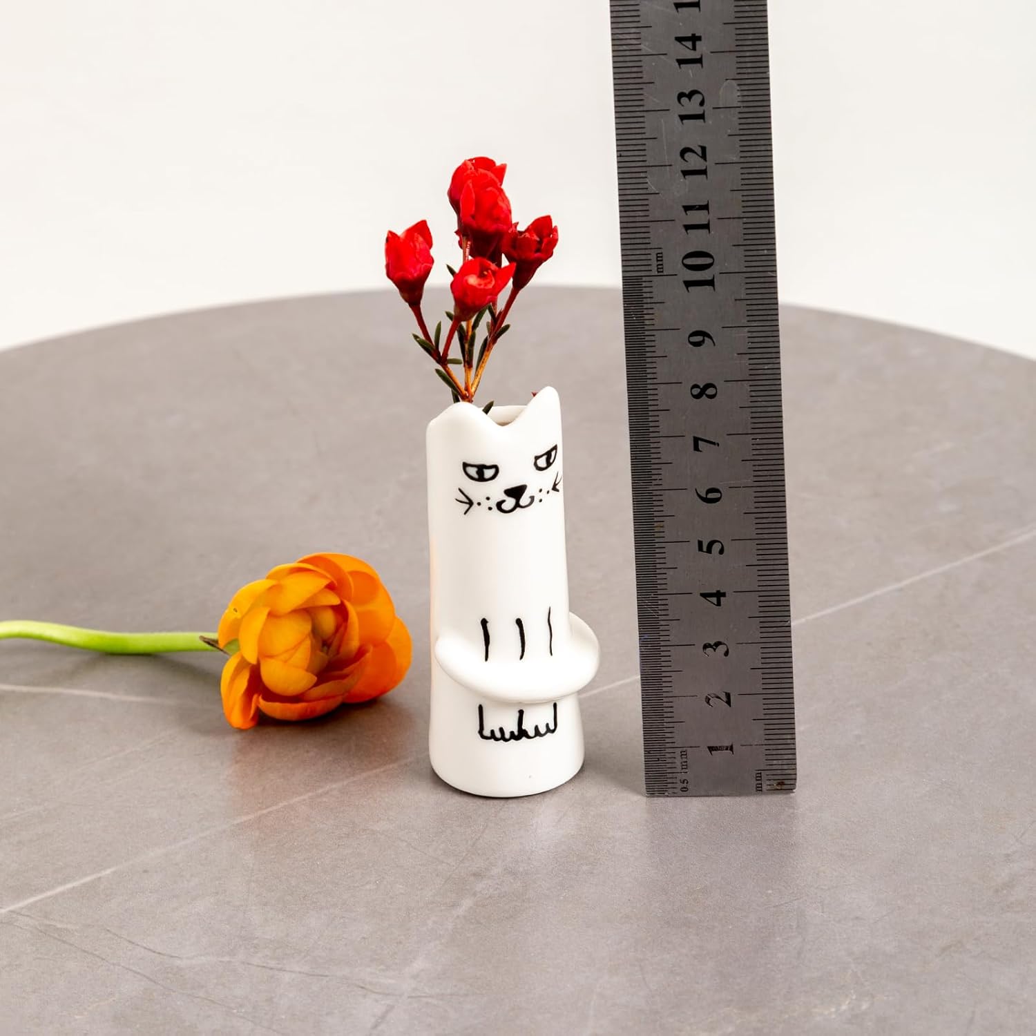 MOUGIGI Set of 5 Cat Flower Vase Bud Ceramic Small Cute Mini Handmade Decor - Unique Modern Tiny Wedding Party Birthday Gift - Bulk Trendy Pretty Little Vases