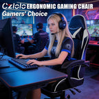 Czlolo Gaming Chair with Footrest, Lumbar Support Massager Video Game Chair with Metal Legs, High Back Reclining Gamer Chair with Headrest, 360° Swivel Office Computer Desk Chair (Snow White)