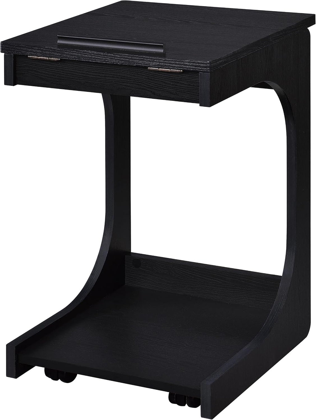 Coaster Home Furnishings - Ralston - Wood - C-Shaped Lift-Top Side Table with Sculpted Frame, Lower Open Shelf, and Black Casters - Living Room - 25.5-Inch - Black Finish - 930290