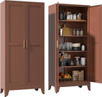 YAUWOH 71''Metal Cabinet with 4 Adjustable Shelves,5-Tier Pantry Storage Cabinet,Kitchen Pantry Cabinet for Living Room,Dining Room(1PC,Brown)