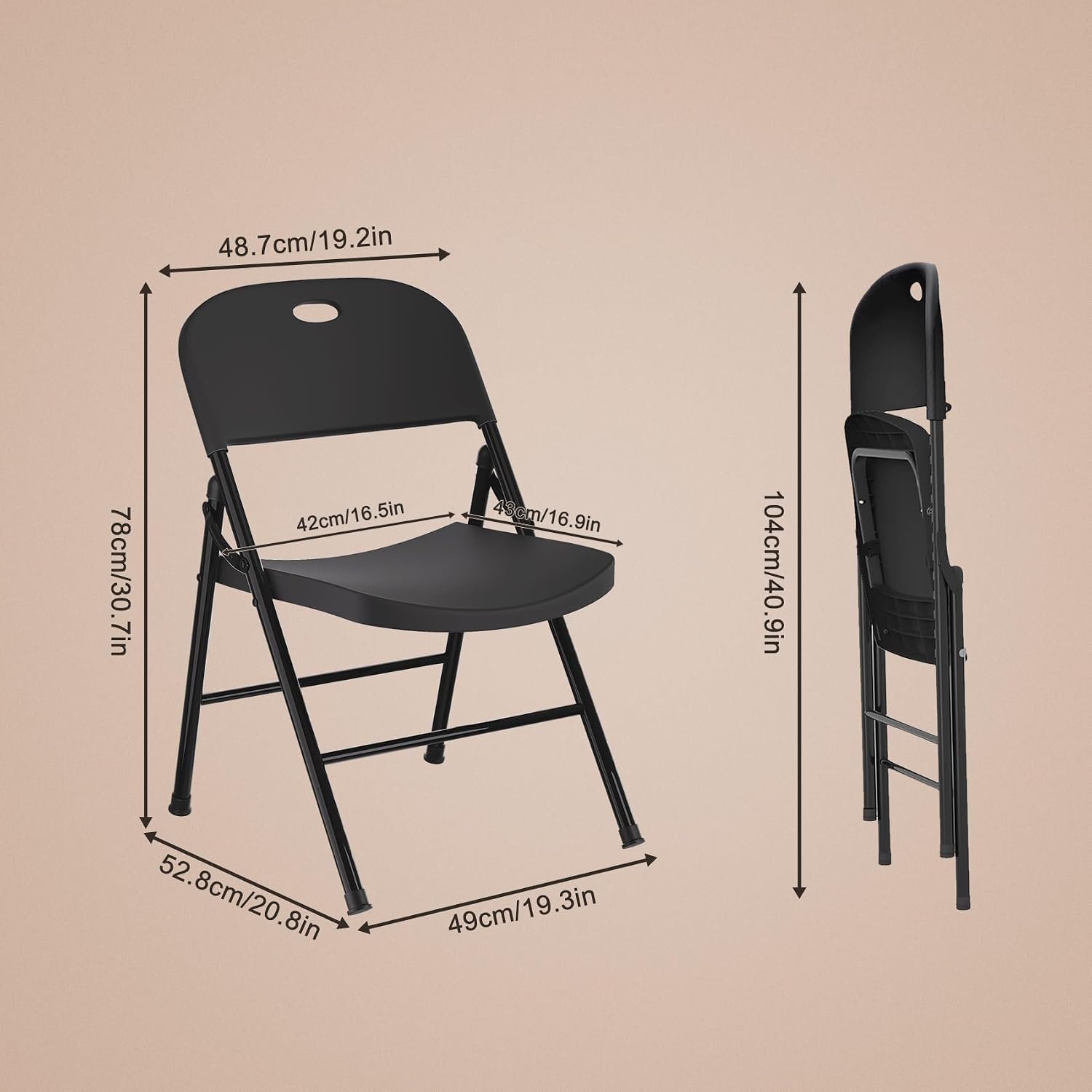 SKONYON Black Plastic Folding Chairs Set of 6, 350LB Heavy Duty Metal Frame Foldable Chair for Indoor Outdoor, Lightweight Portable Stackable Fold Up Chairs for Wedding Party Picnic Patio