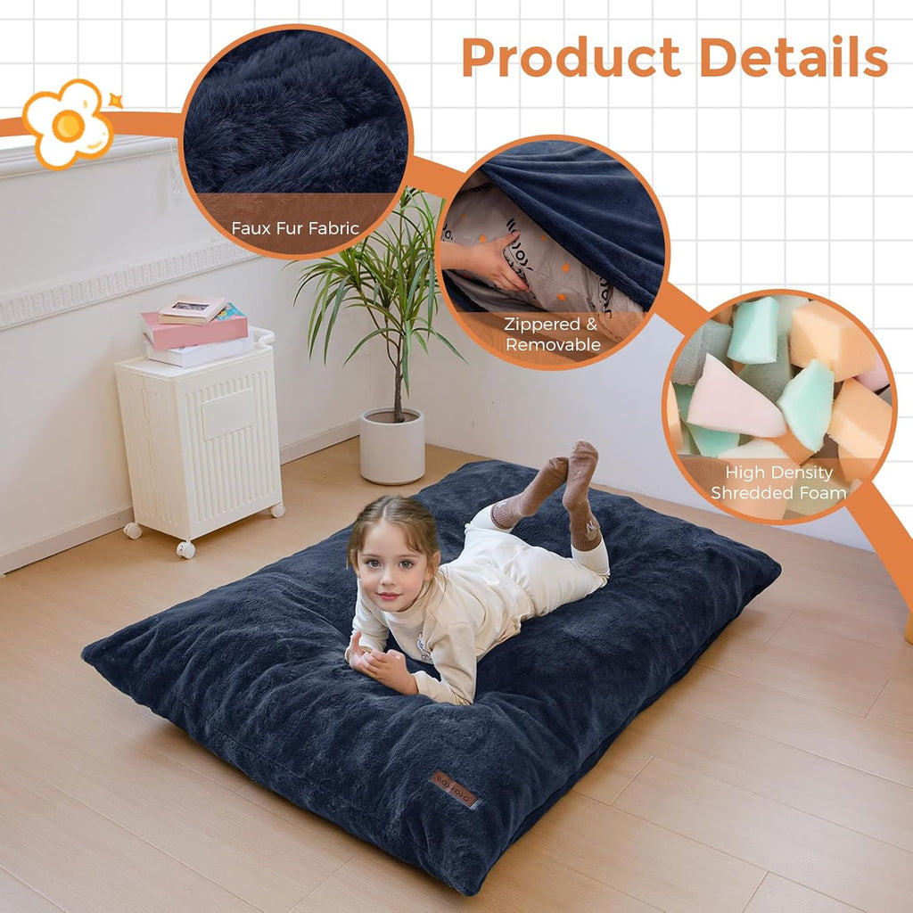 MAXYOYO 3 in 1 Kids Bean Bag Chair, Child Floor Sofa for Gaming, Reading, Faux Fur Floor Couch with High-Density Foam Filling for Living Room Bedroom