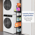 6 Tier Slim Storage Cart with Pull-Out Baskets Rolling Cart with Wheels Wood Top Narrow Utility Cart Metal Shelving Units for Pantry Laundry Room Bathroom Kitchen Black 8in(W)
