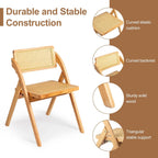 Karl home Wooden Rattan Folding Chairs 2 Pack, Portable Folding Chairs for Indoor, Ideal for Kitchen Dining Room, Office Wedding, Party, Picnic, Natural