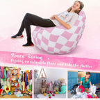 VitalCozy Bean Bag Chair for Teens (No Filler) Stuffed Animal Storage Bean Bag Chair Cover Polyester Stuffable for Kids Plush Toys Clothes Home Supplies(Pink Plaid)
