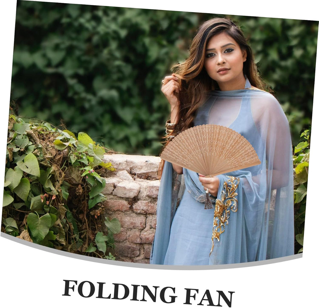 Baluue Mini Folding Fan Small Decorative Chinese Hand Fan Hollow Carved Design Portable 18cm for Women Wedding Dance Performance