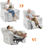 Rocking Recliner Chair with Massage & Heat, Overstuffed Fabric Upholstery, Remote Control, Side Pockets, for Living Room, Bedroom, Nursery, Home Theater, Beige