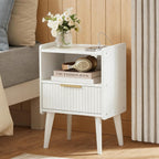 MAHANCRIS Nightstand with Charging Station and Modern Bedside Table Bundle, White End Table with Storage Drawers, Open Storage, Night Stand with Solid Wood Legs, for Bedroom, ETWT61E01N1-ETWT69E01
