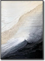 Large 3D Textured Coastal Wall Art in Black and White for Living Room, Hand-Painted Abstract Ocean Wave Oil Painting for Entryways, Modern Minimalist Framed Art for Bedroom Office Decor, Ready to Hang 32" x 48"