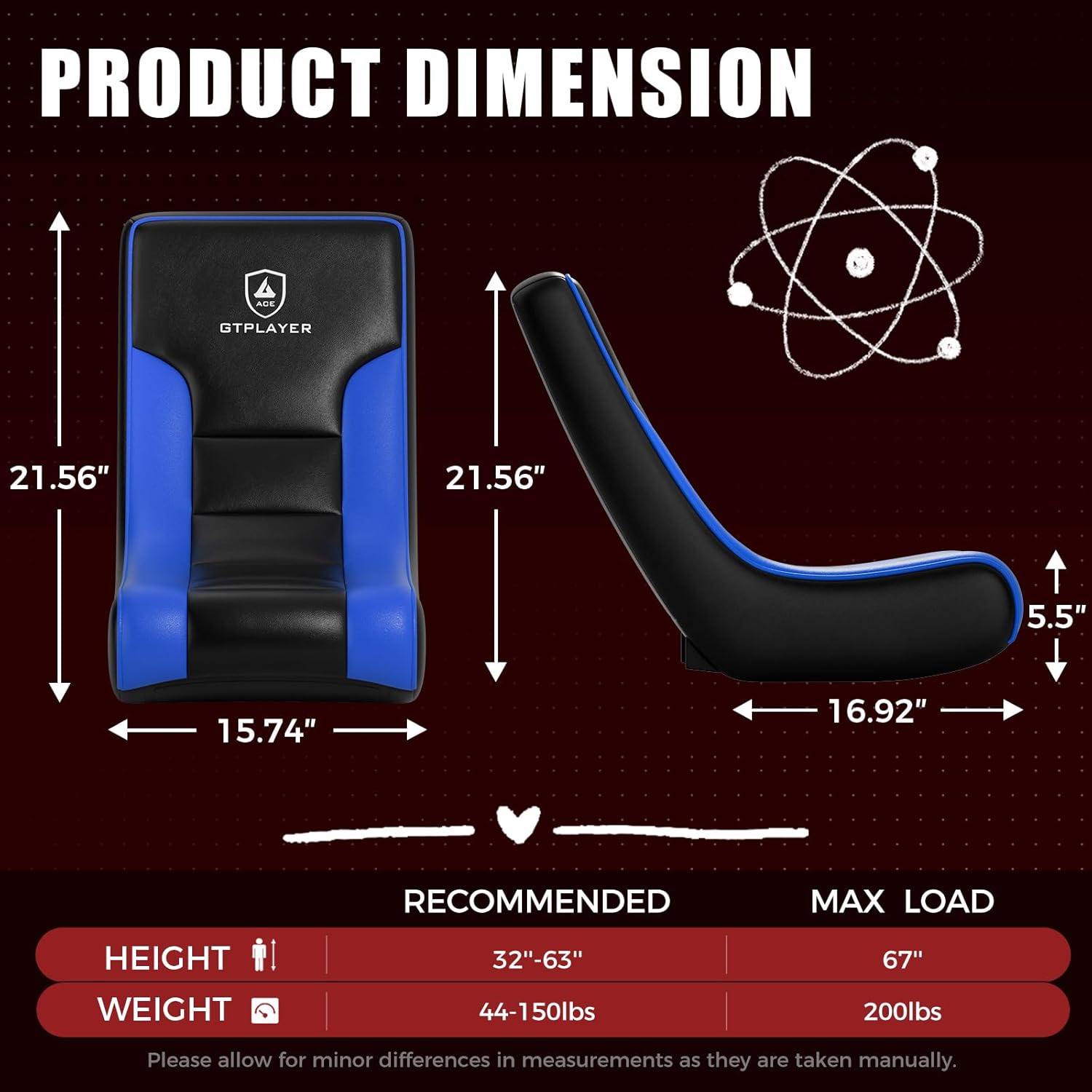 GTPLAYER Floor Rocker Gaming Chair, Adjustable Angle Limiter, Ultra Lightweight Ergonomic Floor Game Seat, Stable Rocking Design for Gaming Relaxing Lounging, Blue & Black