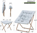 Magshion Oversized Folding Chair for Adults, Reading Chair with Ottoman, Faux Fur Fluffy Circle Accent Seat Comfy Living Room Lounge Chair for Bedroom Corner, Dorm, Apartment (Blue)