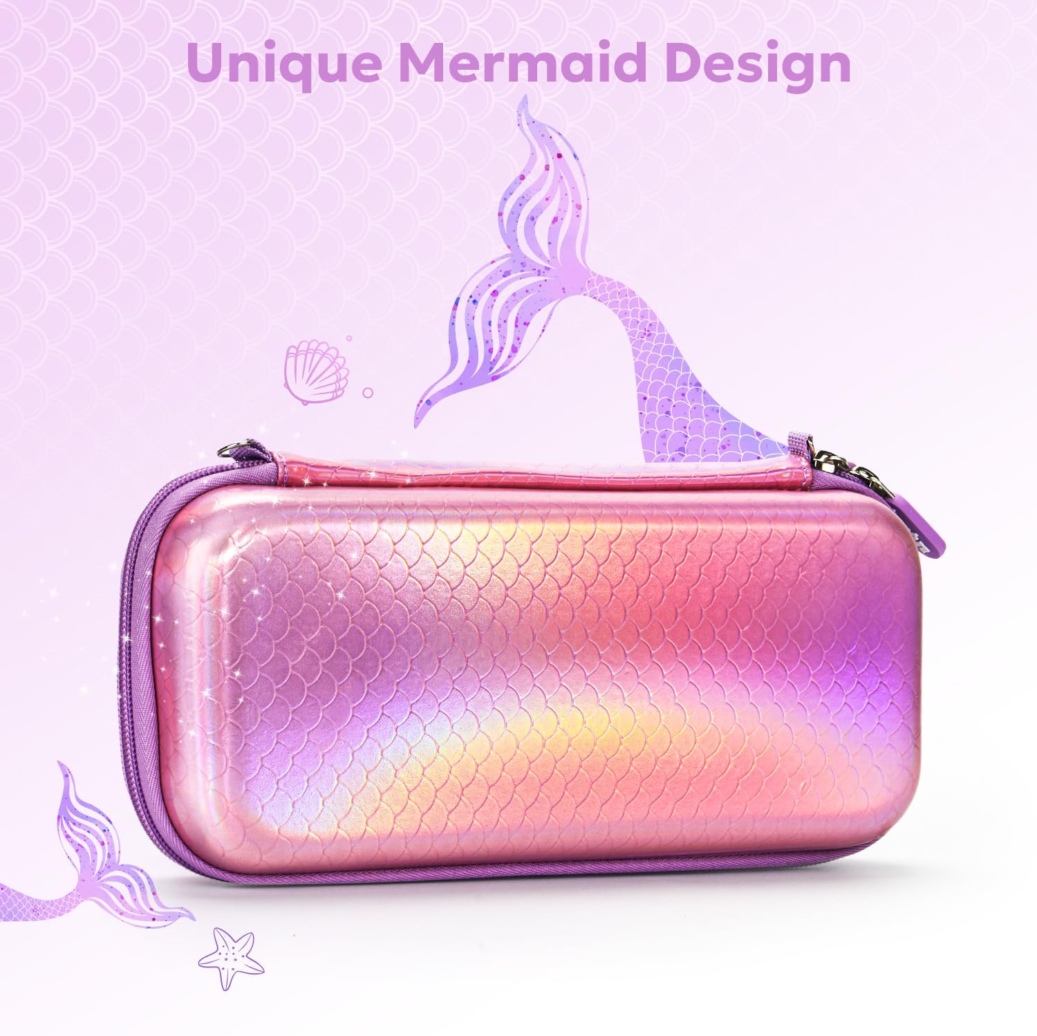innoAura Switch Lite Case for Switch Lite Model 2019, 15-in-1 Accessories Bundle with Carrying Case, Screen Protector, Cute Pendant & Thumb Caps (Mermaid Pink)