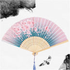 Retro Flower Pattern Home Decoration Elegant Folding Fan Painting Handheld Fan Dance Performance Props