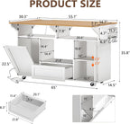 Einhomn 65" Kitchen Island with Power Outlet & Drop Leaf, Island Table for Kitchen with Trash Can Storage, Mobile Rolling Kitchen Islands on Wheels with Spice Rack, Towel Rack & 4 Side Hooks, White
