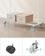 SONGMICS Clothes Rack with Wheels, Extendable Heavy Load Rod, Coat Rack, Clothes Storage, 90 kg Load Capacity, Easy Assembly, Portable, Classic White HSR013W01