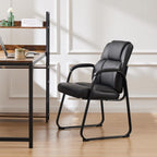 Sweetcrispy Waiting Room Guest Chair, Stationary Office Reception Chairs No Wheel, Comfy Padded Arms and Seld Base, for Conference Room Lobby Home Computer Desk Bedroom Elderly, Deep Black