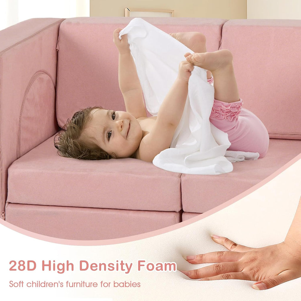 INFANS Modular Kids Play Couch, 8 PCS Toddler Creative Sectional Fort Building Sofa for Playroom, Bedroom, Children Convertible Versatile Soft Foam Furniture Playset Crawling Floor Cushion