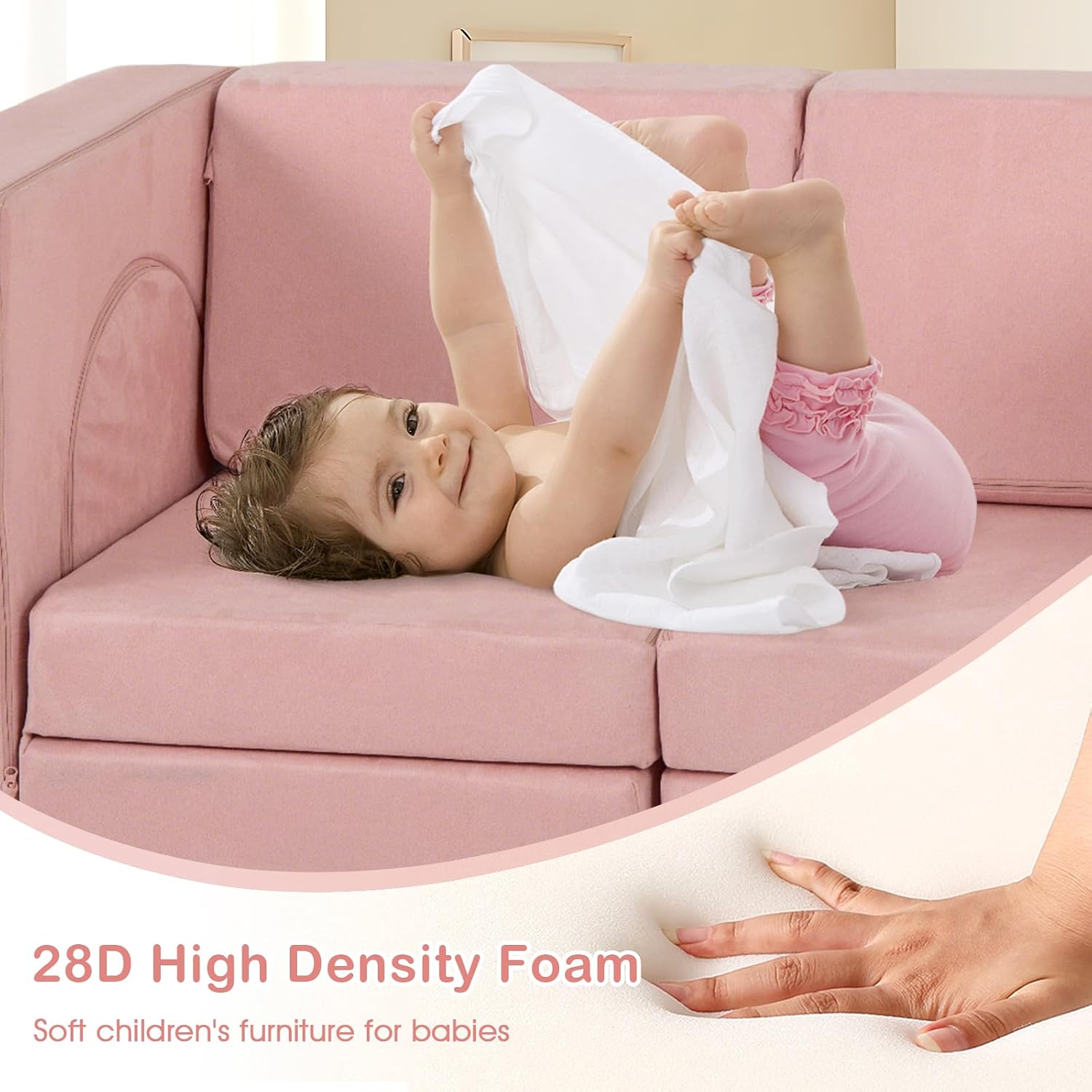 INFANS Modular Kids Play Couch, 8 PCS Toddler Creative Sectional Fort Building Sofa for Playroom, Bedroom, Children Convertible Versatile Soft Foam Furniture Playset Crawling Floor Cushion