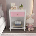 Modern Kids Nightstand Girls Bedroom Night Stand with Drawer & Open Storage Shelf, Bedroom Furniture, MDF, Aluminum Handles, Easy Setup (Pink)