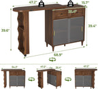 69" Kitchen Island with 360° Rotating Table, Bluetooth Speakers, LED Lighting, Adjustable Shelves, Storage Cabinet & Power Outlet – Walnut Finish Extendable Dining Table for Kitchen, Dining Room, Bar
