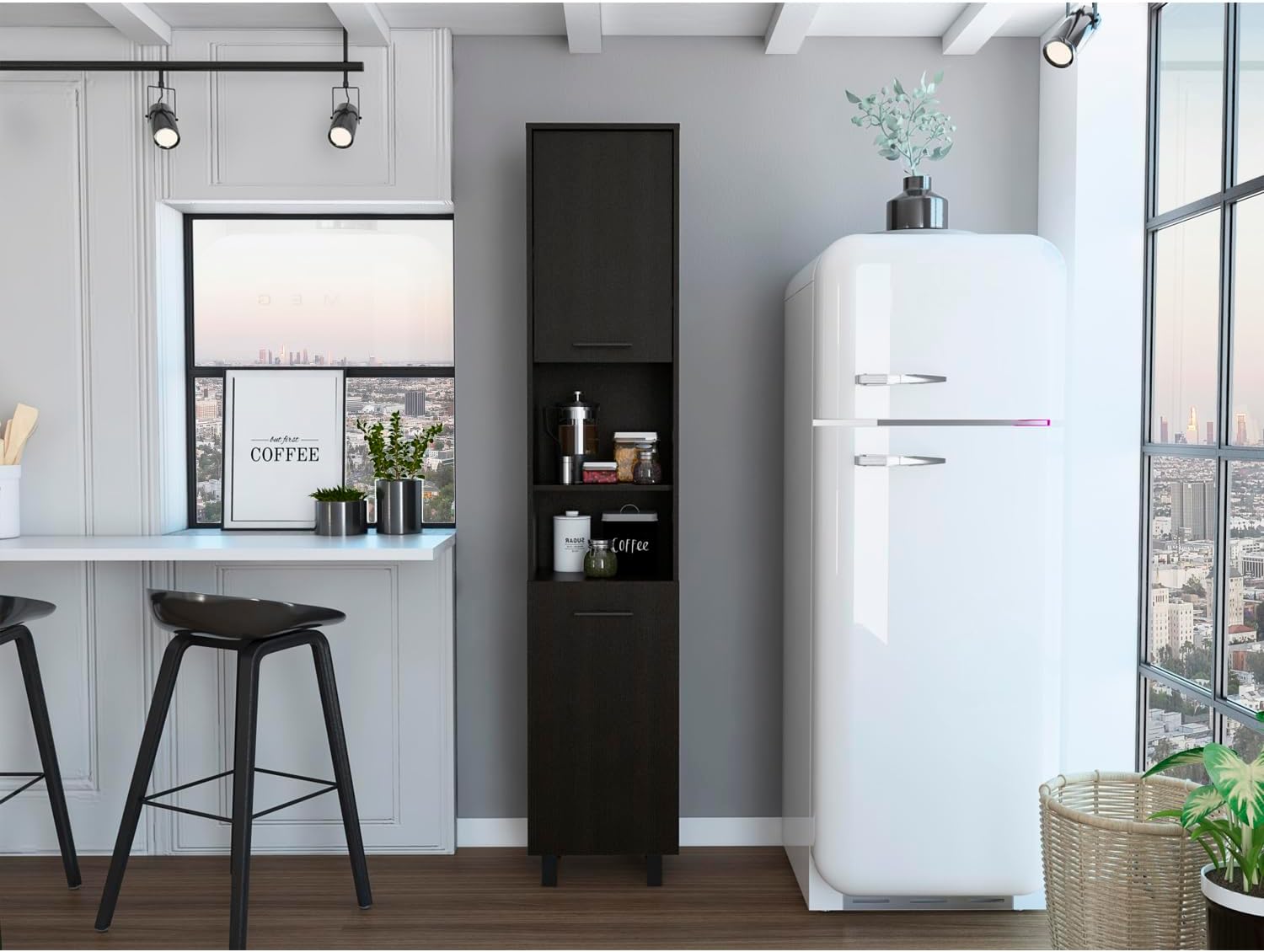 Thorndike 2-Shelf Rectangle Pantry Cabinet - Black Wengue - Organized Storage for Small Spaces