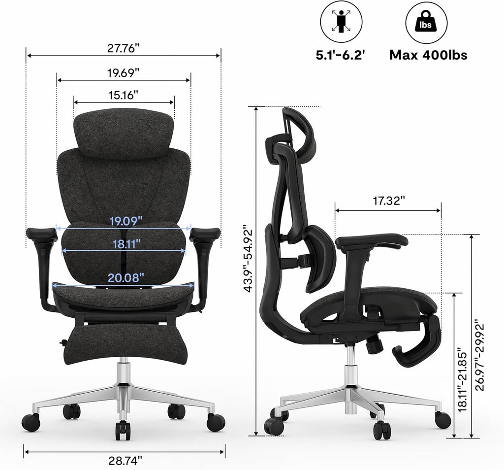 FLEXISPOT Sentinel Ergonomic Gaming Chair with 3-Year Warranty Dual-Wing Adaptive Lumbar 3D Armrests 120° 3-Position Recline Height-Adjustable Backrest Premium Computer Desk Chair for Home & Office