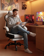 GTPLAYER Gaming Chair for Adults- Ergonomic Big & Tall Gaming Seat with Footrest & Lumbar Support, Fabric Comfortable Computer Office Chair 90-155° Reclining - Heavy Duty Wide Seat, Bright Grey