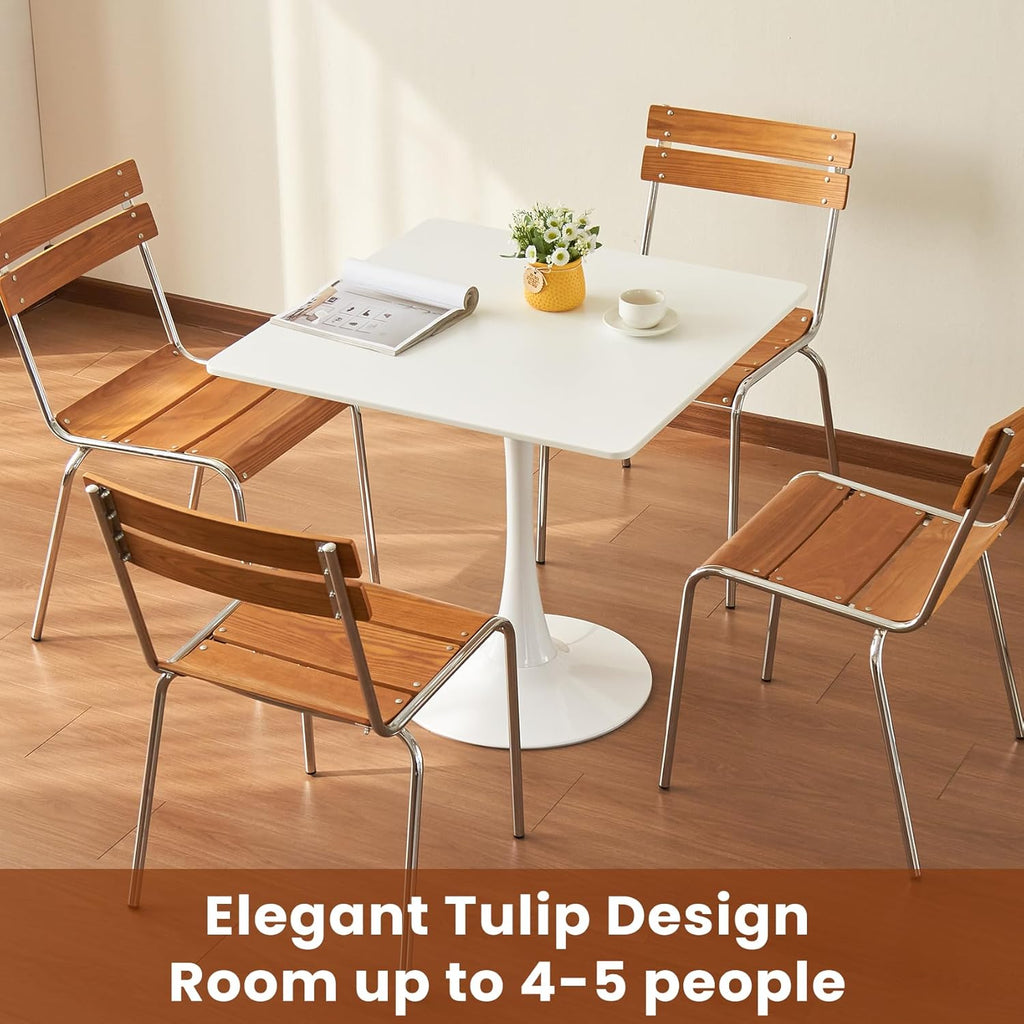 Square Dining Tulip Table for 4, Mid-Century Modern Table with Sturdy Metal Pedestal for Kitchen, Bistro, Cafe, Leisure (White, 31.5 INCH)
