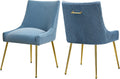 WUTUTUEE Velvet Dining Chairs Set of 2 Gold Legs,Upholstered Velvet Accent Chairs, Pleated Back Design & Gold Pull Handle, Mid Century Modern Chairs for Dining/Kitchen/Living Room,Light Blue
