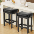 Raynesys 24 Inche Bonded Leather Counter Height Bar Stools Set of 2 Square | Barstools with Thick Bonded Leather Saddle Seats & Heavy Duty Metal Base for Kitchen Counter, Easy Assembly, All Black