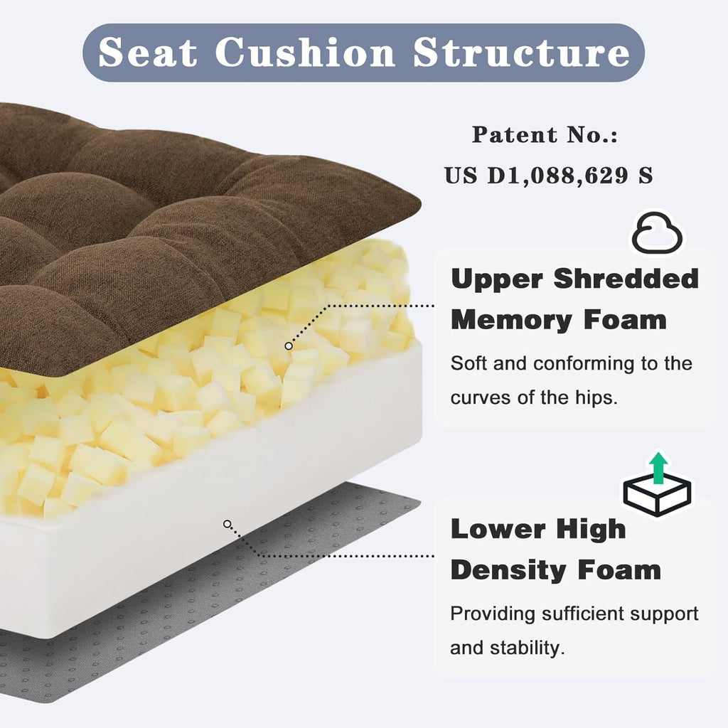 baibu Large Memory Foam Recliner Cushions for Elderly, 20x20x5 Inch Thick Dual-Layer Patent Design Non-Slip Recliner Seat Cushion for Couch for Easy to Stand Up & Reduce Hip & Lumbar Pain, Brown