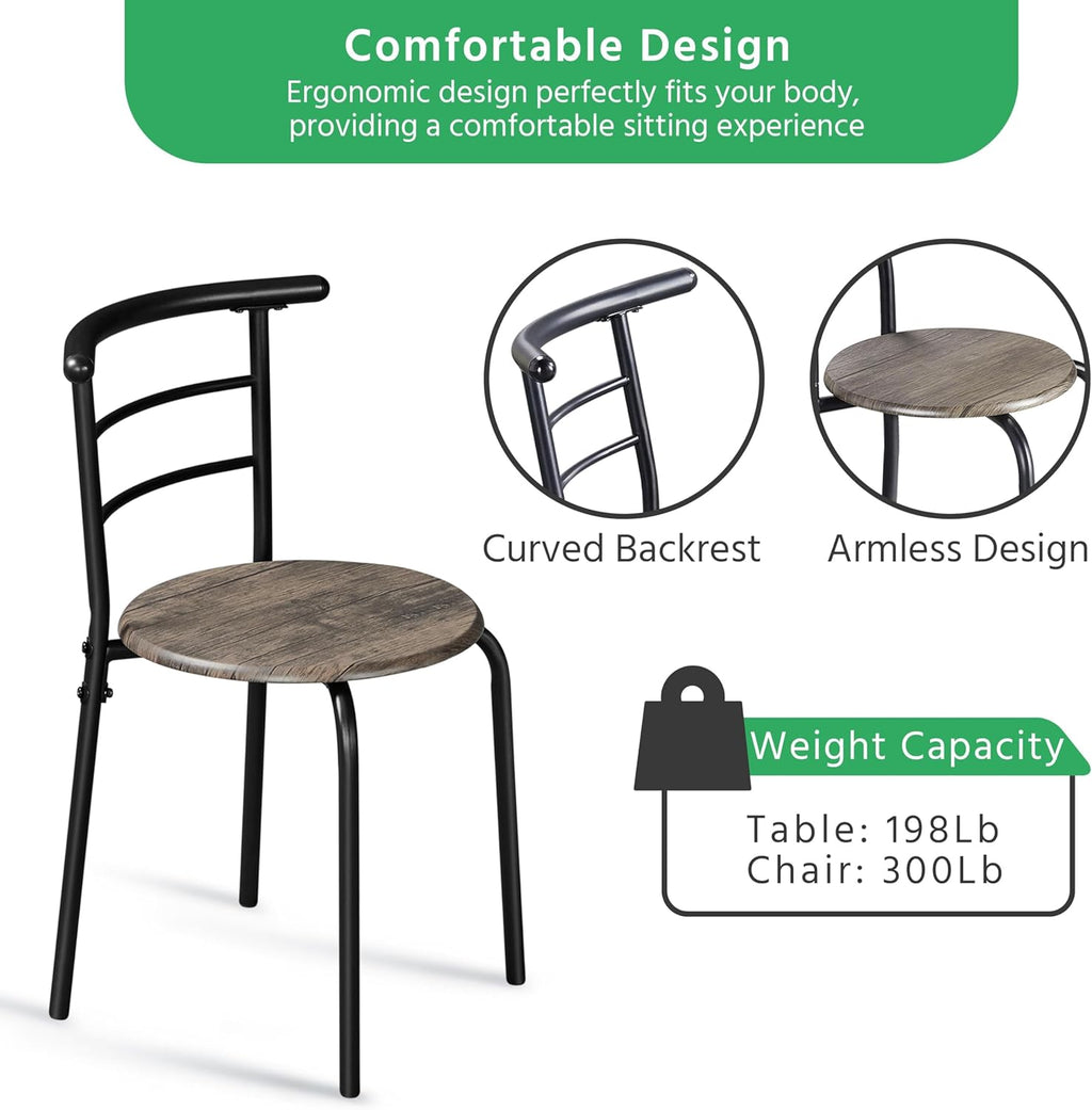 Yaheetech 3 Piece Dining Table Set, Kitchen Table & Chair Sets for 2, Compact Bistro Table Set with Steel Legs, Built-in Wine Rack for Small Space, Apartment, Breakfast Nook, Drift Brown