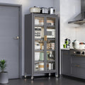 Freestanding Kitchen Pantry with 4 Shelves, Double Door with Gold Door Handle, Rectangular Metal Storage Cabinet, Modern Minimalist, for Living Room, Dining Room, Gray