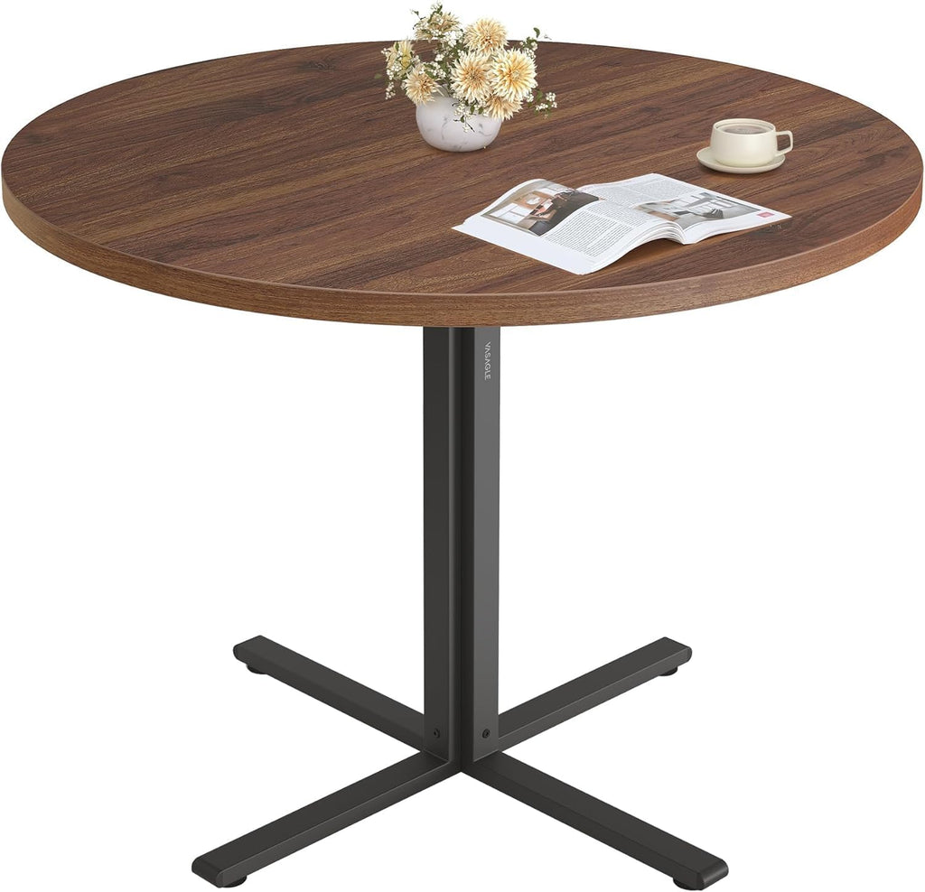 Small Round Dining Table for 4, 31.5-Inch Water-Resistant Kitchen Table for Dining Room, Living Room, or Farmhouse, Somber Walnut