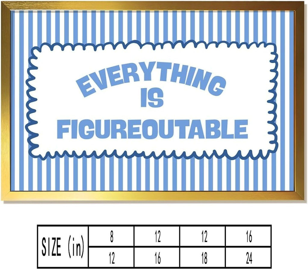 Trendy Blue Stripe Motivation Quote Poster Everything Is Figureoutable Wall Art (2) Canvas Prints Room Aesthetics Posters For Modern Living Room Decor Gifts08x12inch(20x30cm)