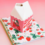 ban.do Ceramic Petite Carton Shape Vase, Strawberry Milk | Retro Inspired Decorative Mini Vase, Unique Food Theme Pink Home, Kitchen, and Bookshelf Decor