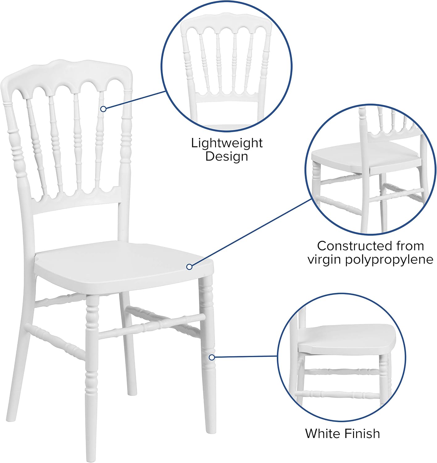 Flash Furniture HERCULES Series White Resin Stacking Napoleon Chair