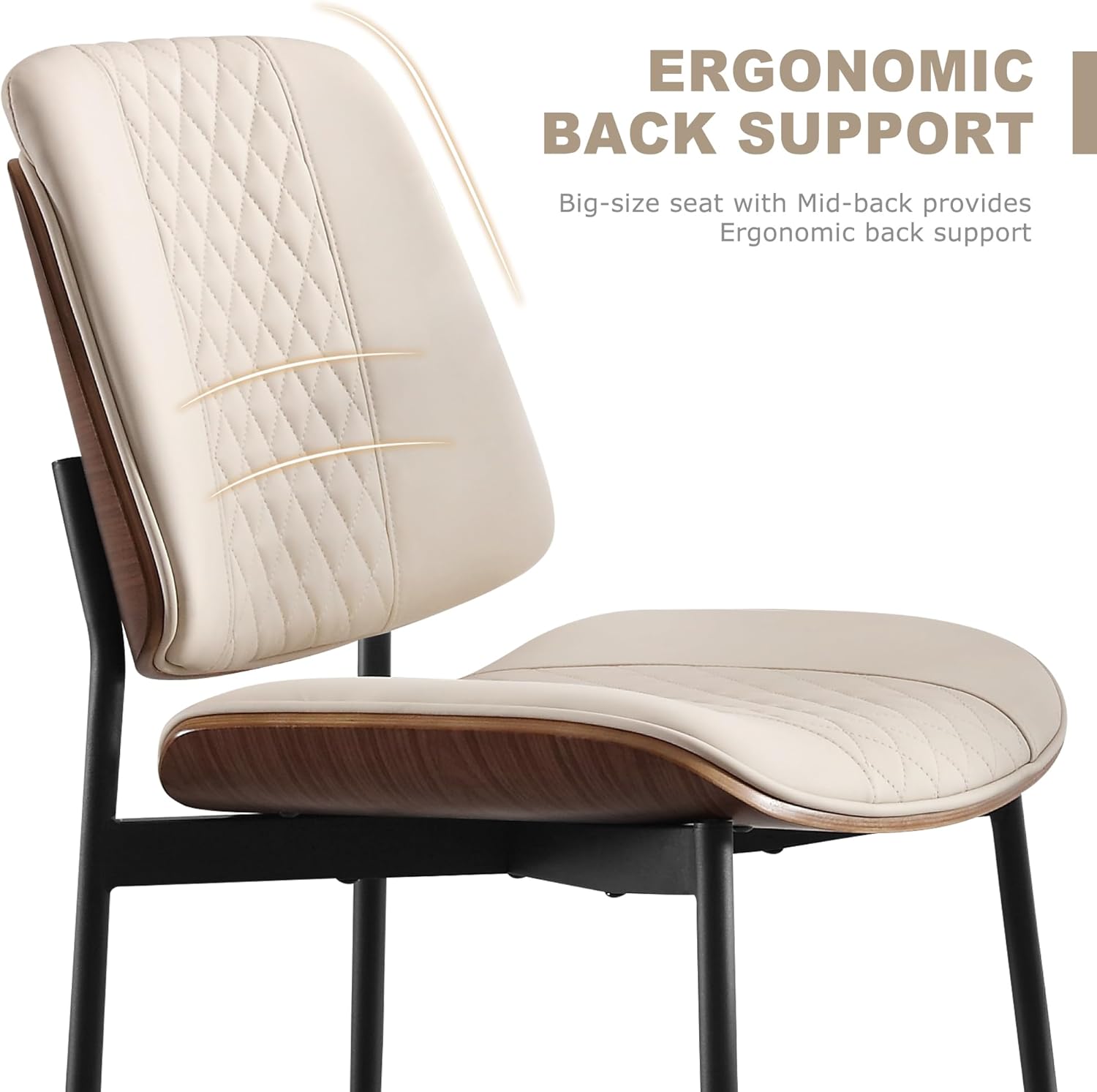 BV Dining Chairs Set of 4, Mid Century Modern Walnut Bentwood Side Chairs with PU Leather and Metal Legs, Retro Armless Accent Seating for Kitchen Dining Room (Beige)