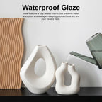 Ceramic Vase Set of 2, Modern Donut Vases for Nordic Minimalist Boho Home Decor, Centerpieces for Dining Tables Living Room Shelf Bookshelf Mantel Entryway Office House
