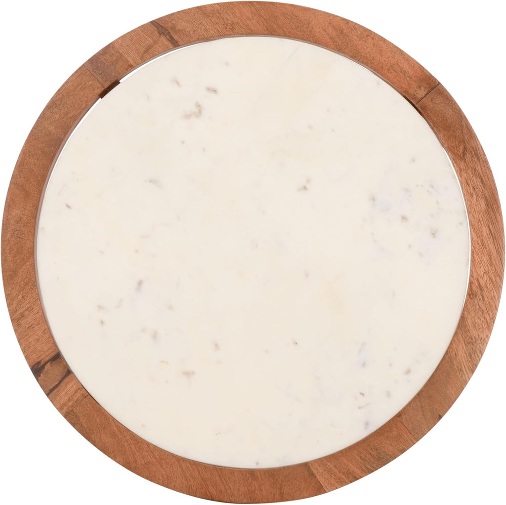 SAFAVIEH Home Collection – Minori Walnut Solid Wood & White Marble Round Top Side Table (ACC5515A)