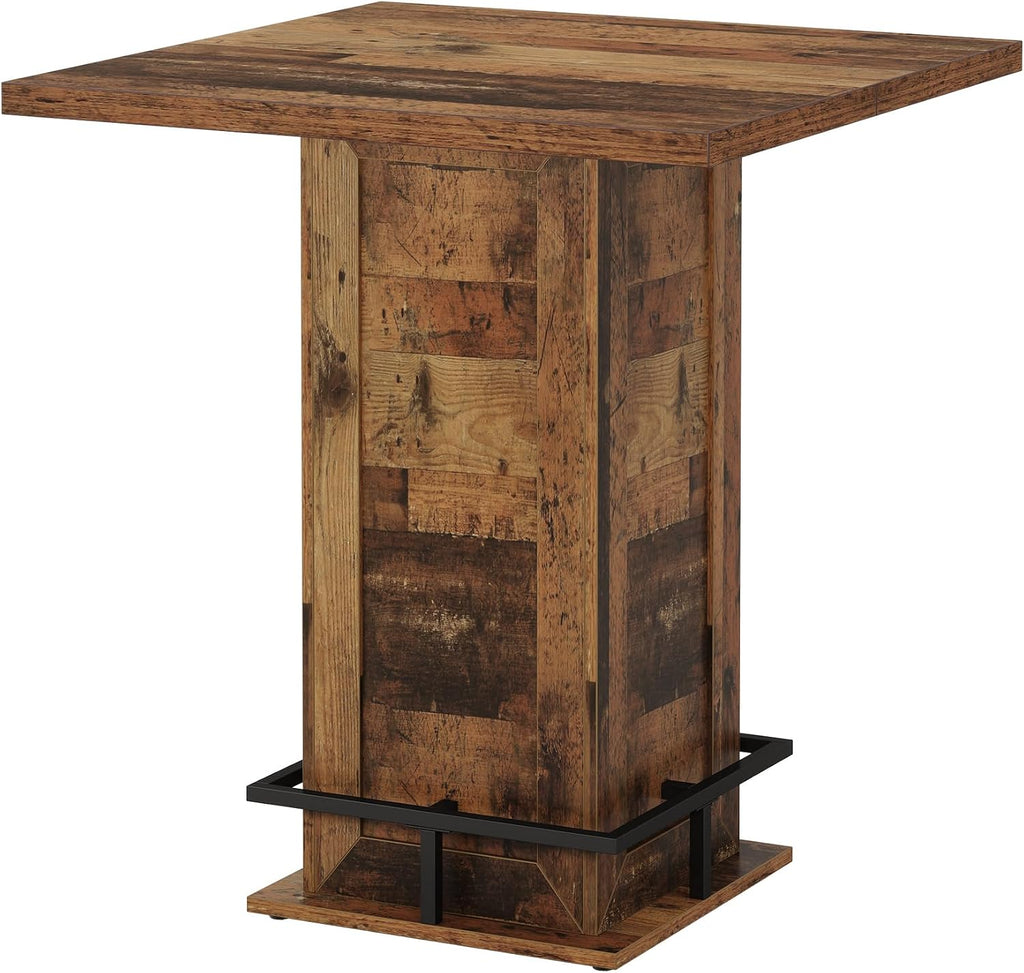 Tribesigns Square Bar Height Table, 39.4" H Counter Height Pub Table, High Top Kitchen Bar Table with Footrest, for Dining Room, Kitchen, Restaurant, Cafe, Pub, Dark Brown