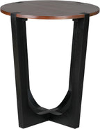 Round Wood Side End Table, Modern Industrial Accent Table with Curved Black Metal Legs, Small Sofa Side Table Nightstand for Living Room Bedroom Entryway