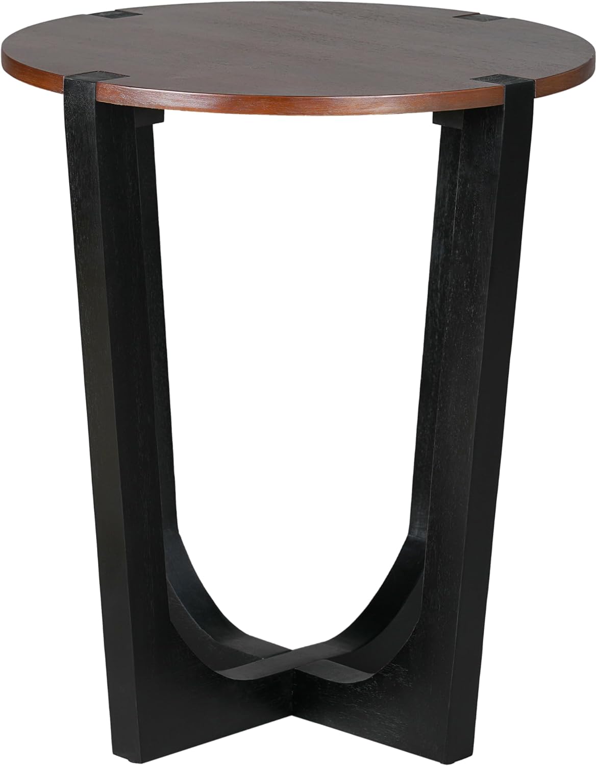 Round Wood Side End Table, Modern Industrial Accent Table with Curved Black Metal Legs, Small Sofa Side Table Nightstand for Living Room Bedroom Entryway