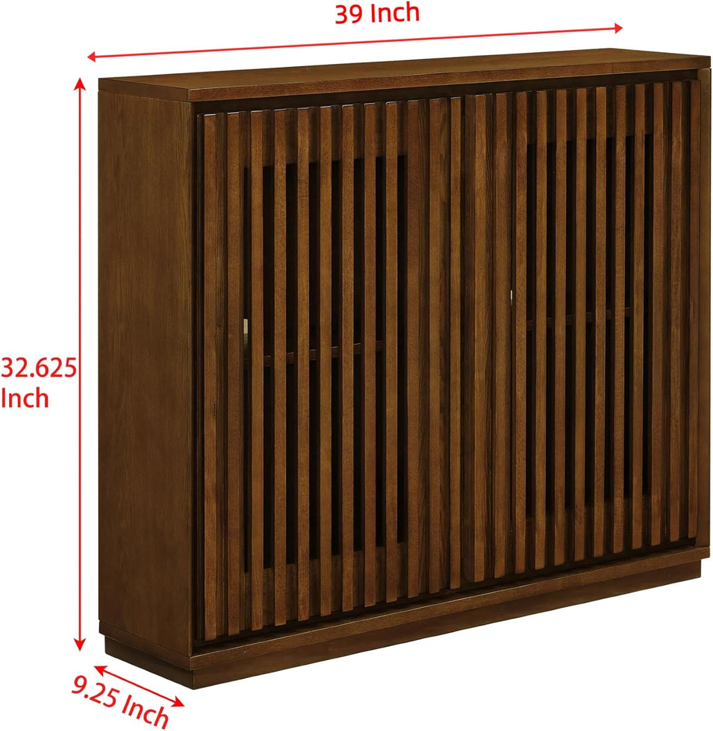 LKTART Mid Century Modern Sideboard Buffet Storage Cabinet, Narrow Credenza Entryway Cabinet with 2 Doors,Media Console Table for Living Room,Hallway-Walnut,2 Piece