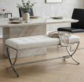 LukeAlon Modern PU Leather Dining Bench, Button Tufted Ottoman Bench with X-Shape Chrome Finish Upholstered End of Bed Bench Comfy Entryway Bench for Bedroom Kitchen, White