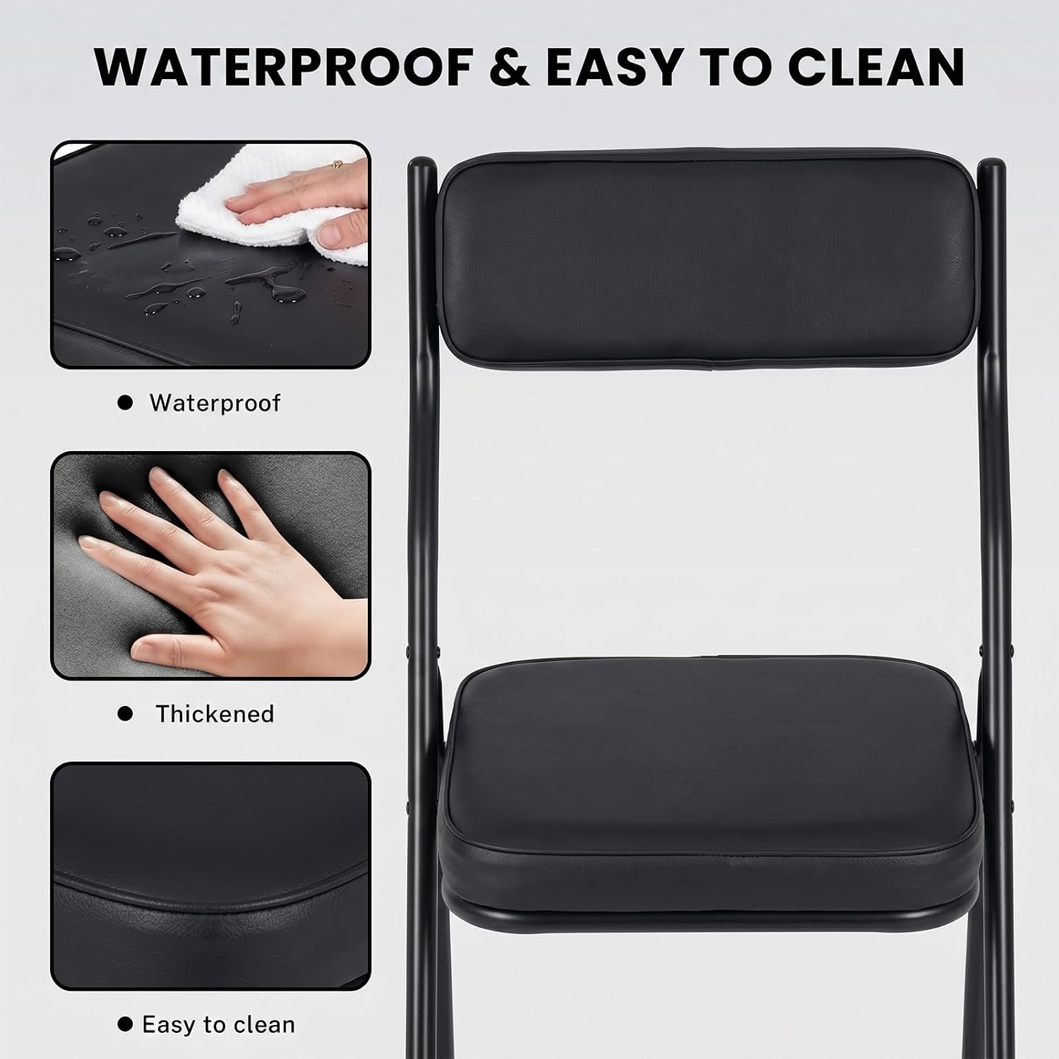 4 Pack Padded Folding Chairs, Foldable Chairs with Thick Cushion & Backrest, 350 lbs Portable Folding Chairs with Steel Frame for Dining Office Party Wedding Indoor Outdoor, Black